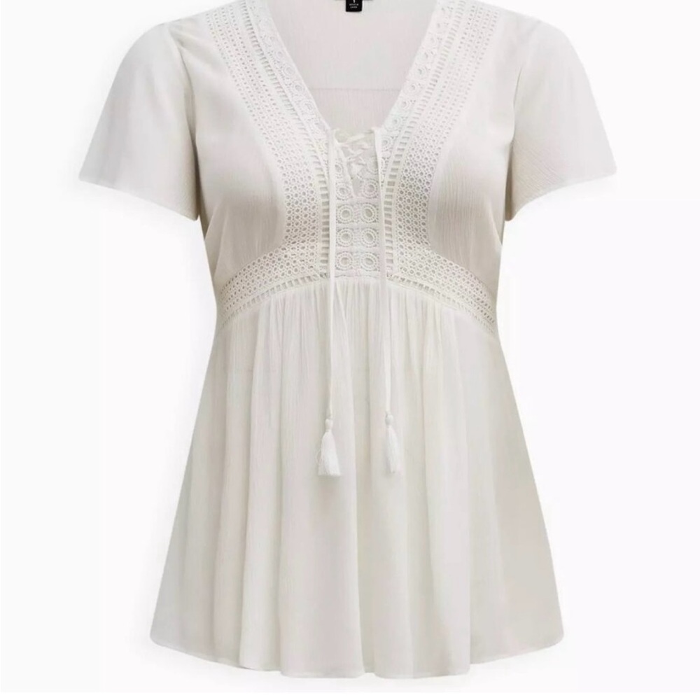 Torrid Cream Lace Accent Blouse